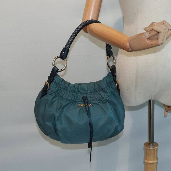 PRADA Hand Bag Nylon Green Gold Auth - Picture 1 of 16